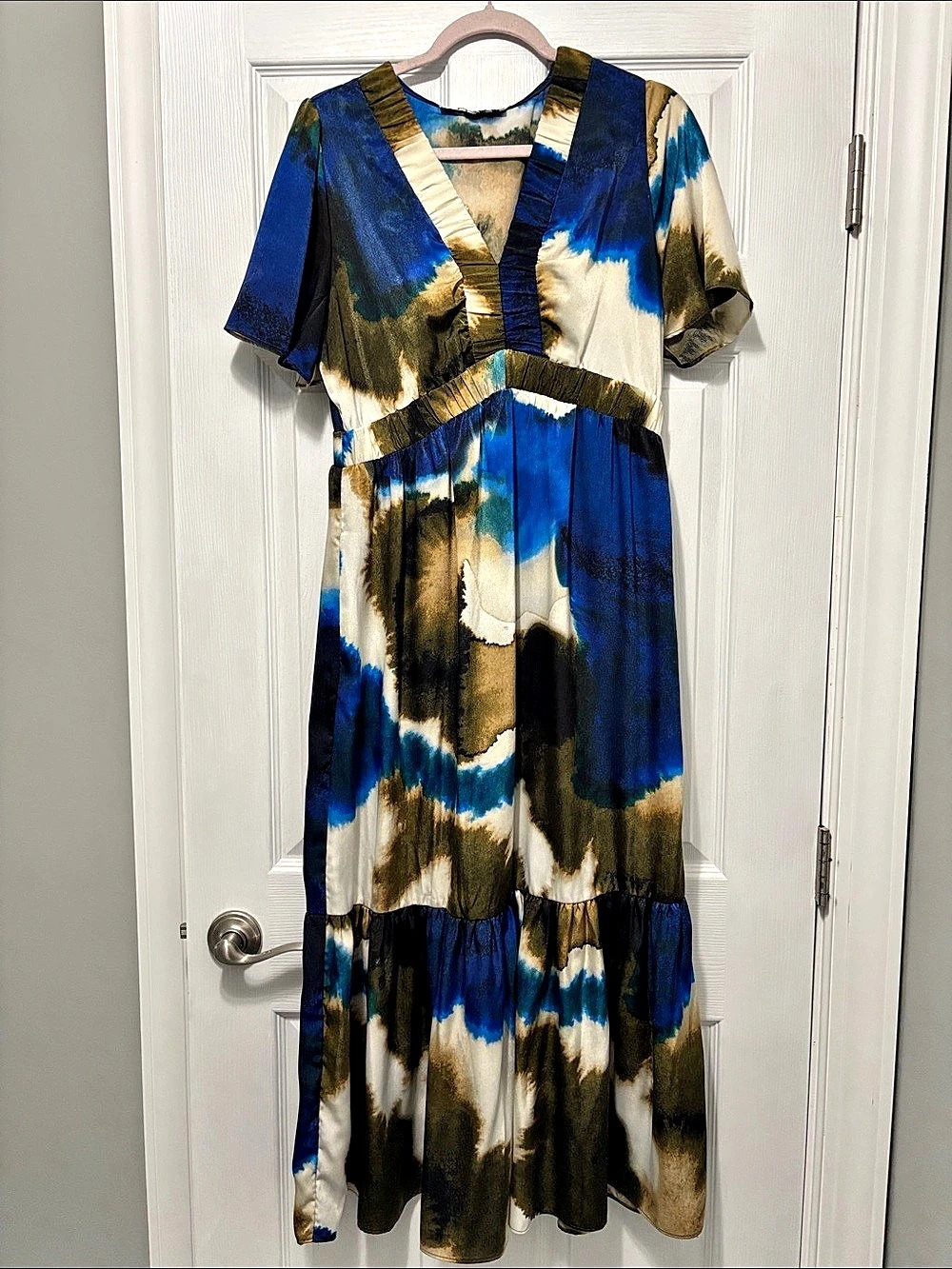 Abstract Print Maxi Dress in Blue & Green Like New